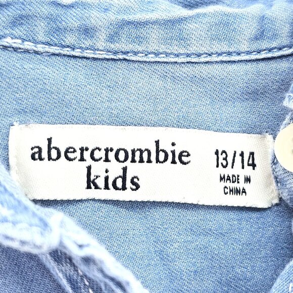 abercrombie Kids Chambray Long Sleeve Rainbow Cherry Patch Button Front Shirt 13 - Picture 6 of 6